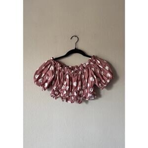 Zara Women’s Size Small Linen Blend Polka Dot Off The Shoulder Crop Top Retro